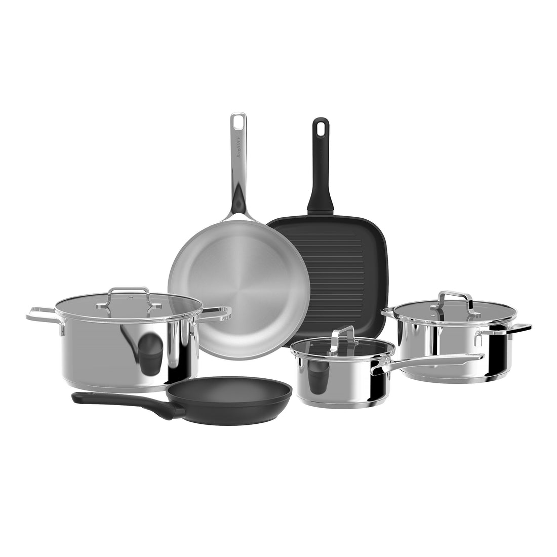 BergHOFF 6-Piece Cookware Set - Uqonic Collection with Steel and Ceramic Pans, Induction-Ready and Easy to Clean