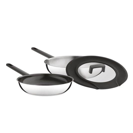 BergHOFF 3-Piece Frying Pan Set - Non-Stick Uqonic Downdraft Pans with Universal Silicone Glass Lid