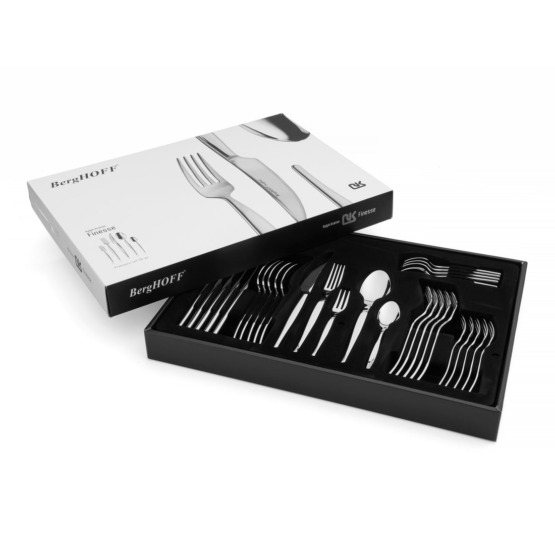 BergHOFF 30-Piece Flatware Set - Finesse Collection with Elegant Curves and Refined Handles
