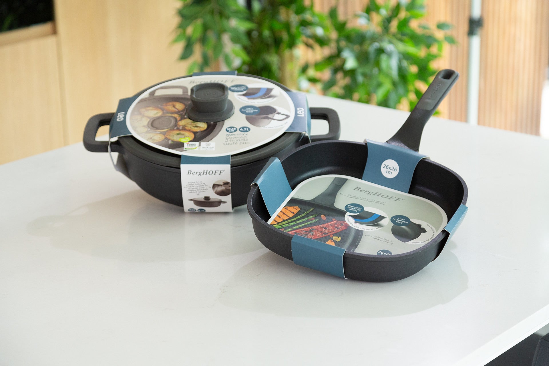 BergHOFF 28cm Sauté Pan - Stone+ Series with 2 Handles, Spoon Rest Lid and Oven-Proof Design