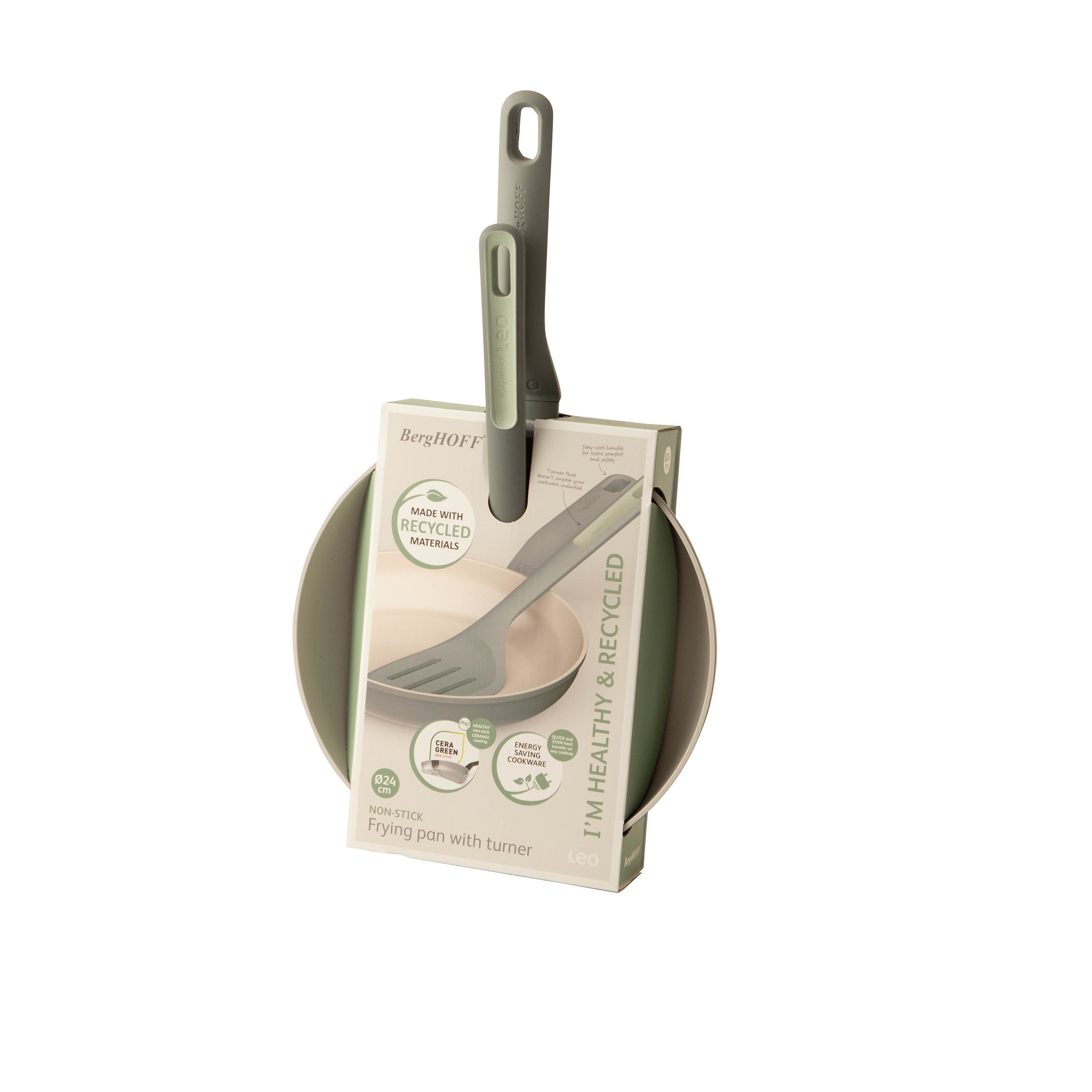 BergHOFF 24cm Frying Pan + Turner – Balance Moonmist with Silicone Turner &amp; Recycled Plastic Handle