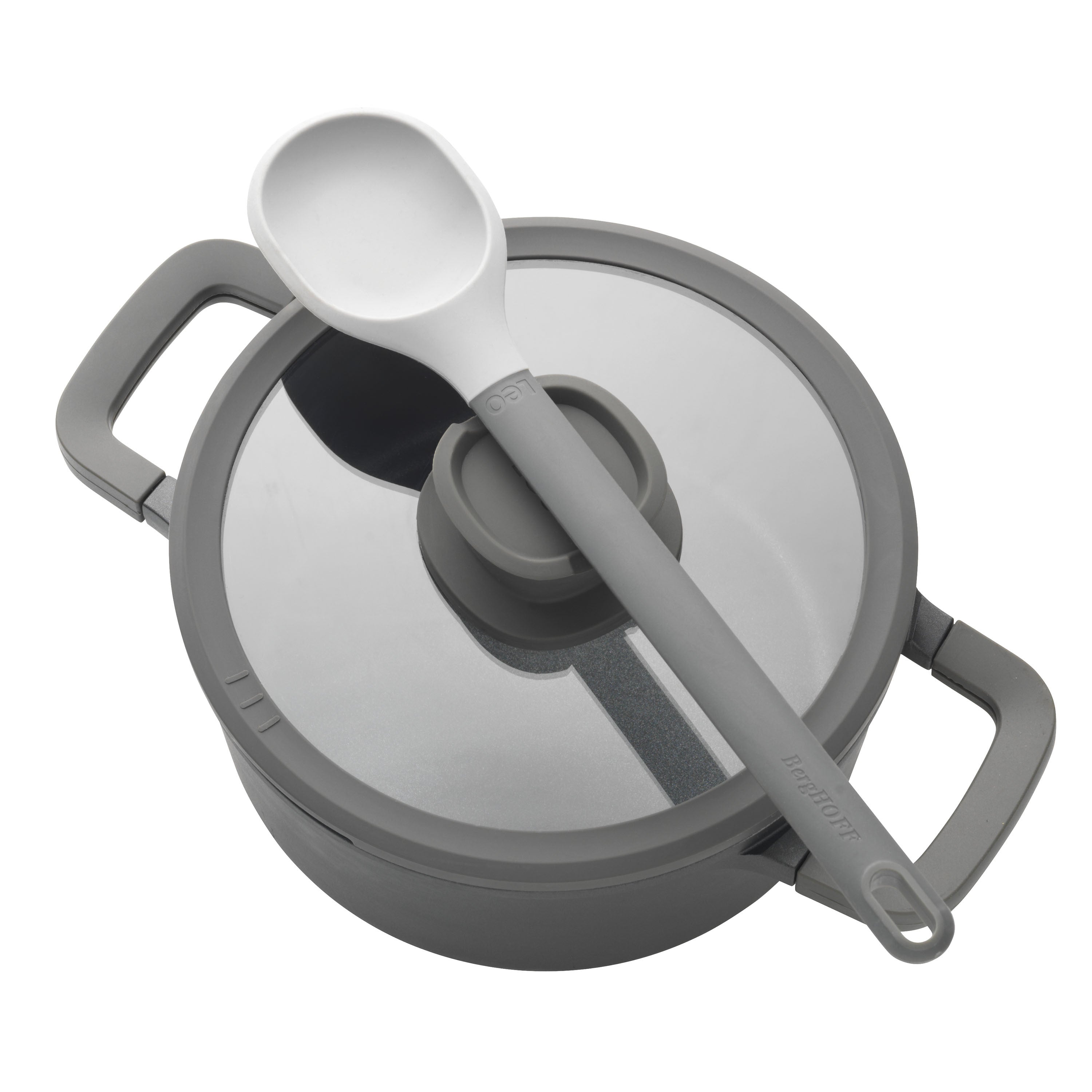 BergHOFF 18cm Saucepan – Stone+ Series with Straining Glass Lid and Silicone-Inserted Handle