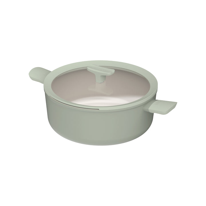 BergHOFF 28cm Covered Stockpot - Balance Sage Non-Stick Aluminium Pot with Spoon Rest & Glass Lid