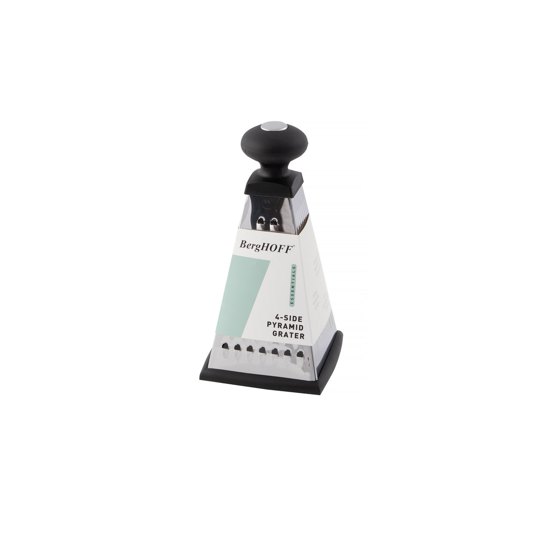 BergHOFF 4-Side Pyramid Grater - Stainless Steel with Soft-Touch Handle and Rubber Base for Zesting and Slicing