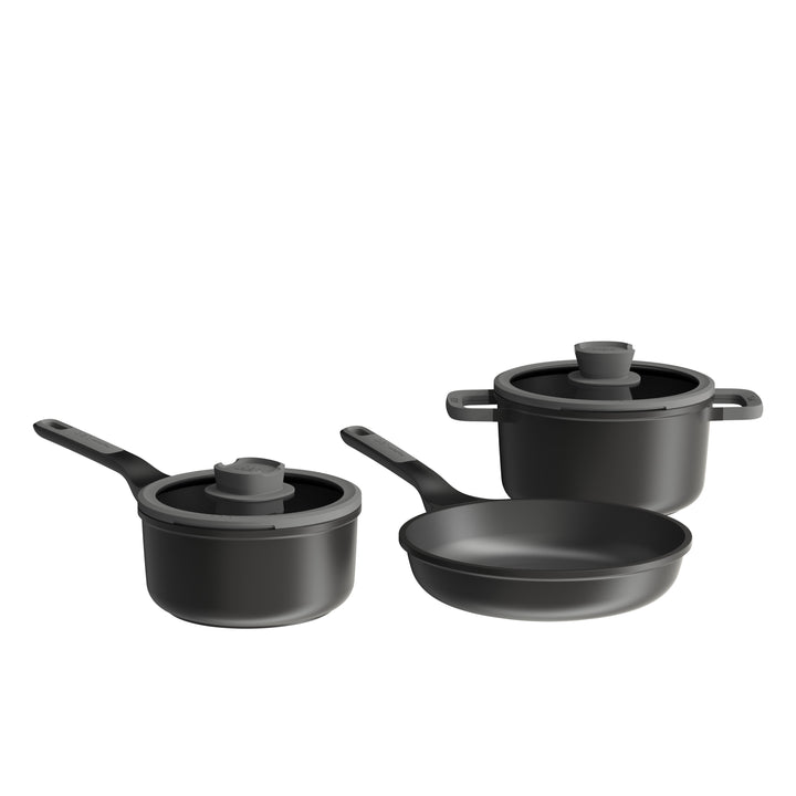 BergHOFF 5-Piece Cookware Set - Uqonic Downdraft Series with Non-Stick Coating and Glass Lid with Strainer