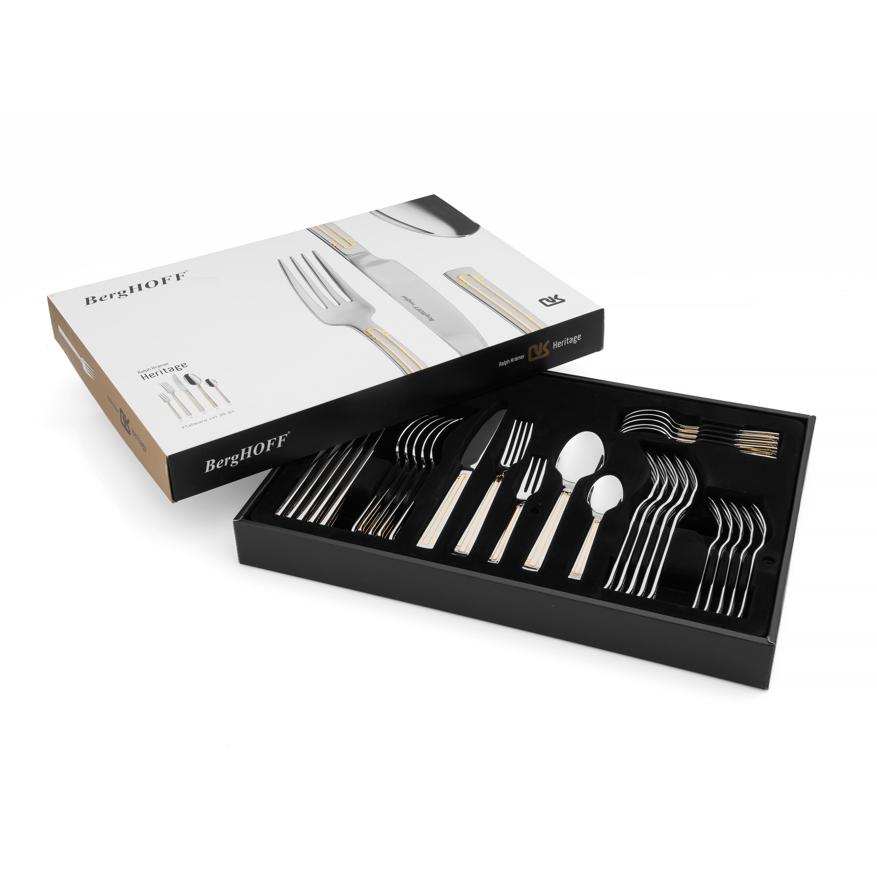 BergHOFF 30-pc Flatware Set - Heritage Series with Gold Lined Handles and Balanced Grip