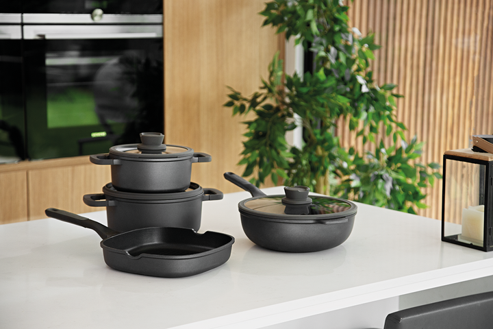 BergHOFF Glass Lid Stone+ 24cm - Integrated Steam Vent and Draining Hole, Silicone Rim, Stay-Cool Knob