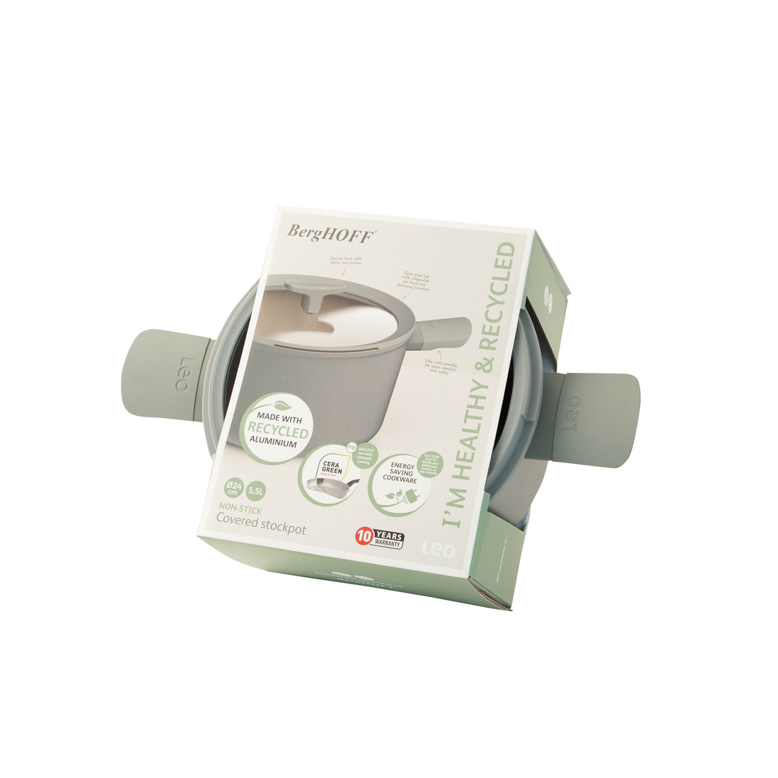 BergHOFF 24cm High Covered Stockpot - Balance Moonmist with Non-Stick Coating & Spoon Rest Glass Lid