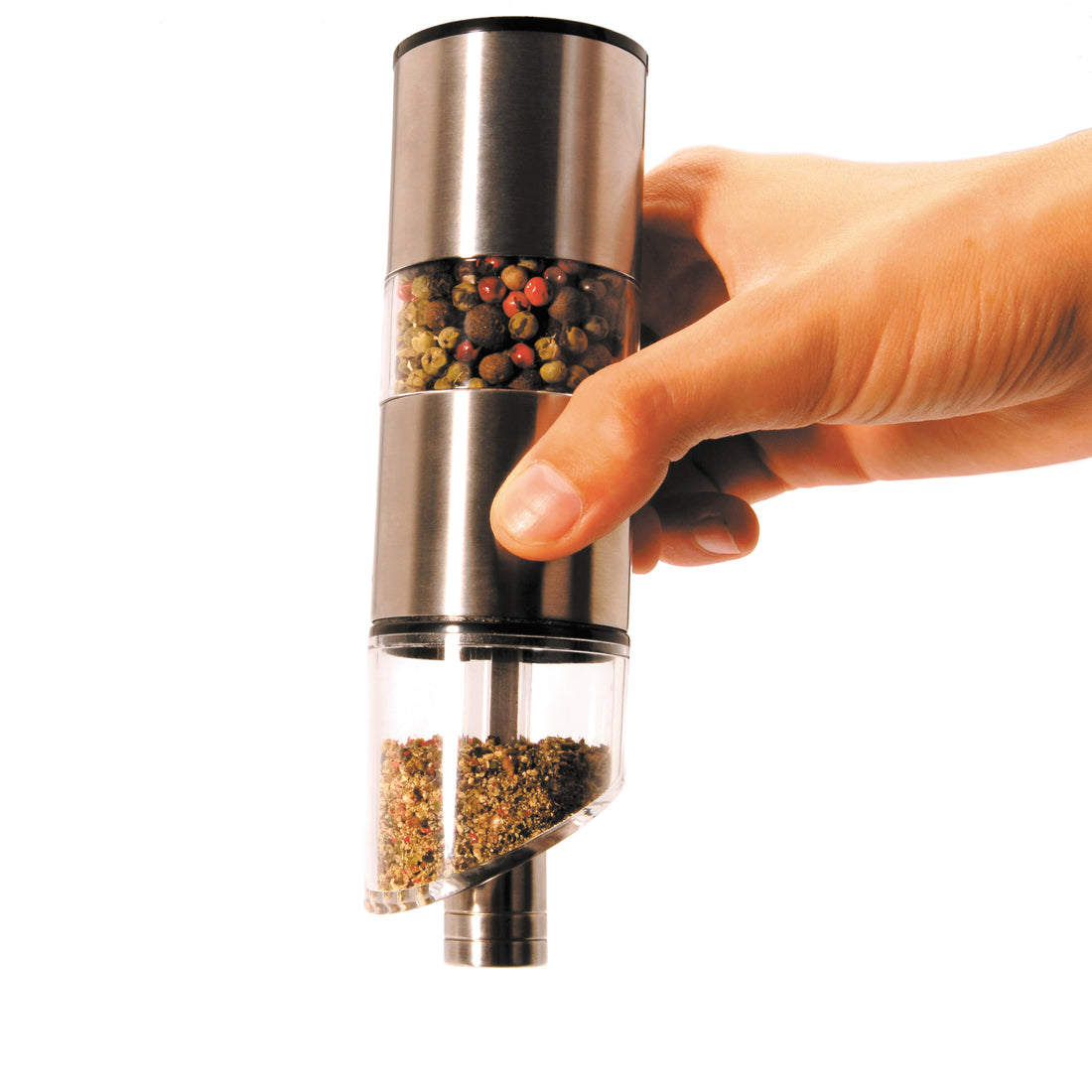 BergHOFF 2-in-1 Pepper Mill &amp; Salt Shaker – Space-Saving Grinder with Adjustable Ceramic Mechanism
